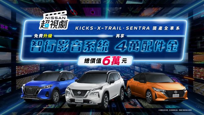 「NISSAN超視劇」優惠好評延續 免費升級智行影音系統 再贈4萬元配件金 NISSAN品牌專注智慧科技及新能源車型開發 持續穩健經營