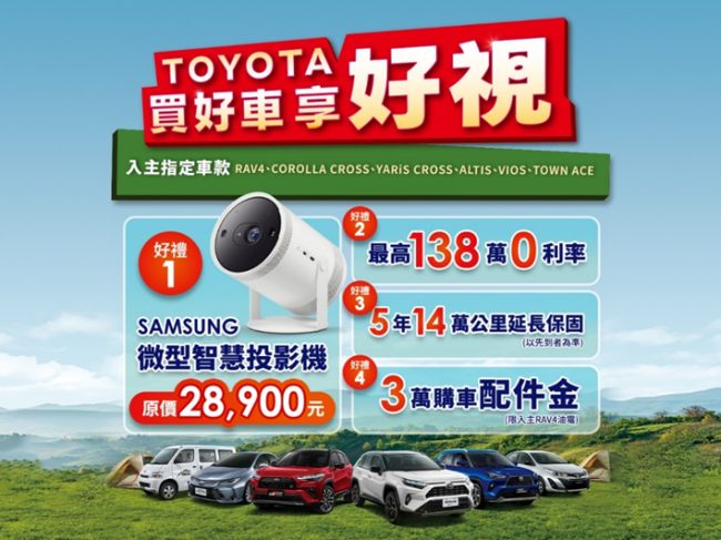 「TOYOTA買好車享好視」四大好禮送給你！ 入主指定車款就送Samsung微型智慧投影機
