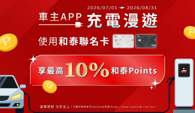 TOYOTA、LEXUS車主App充電漫遊服務， 刷和泰聯名卡享最高10%和泰Points回饋